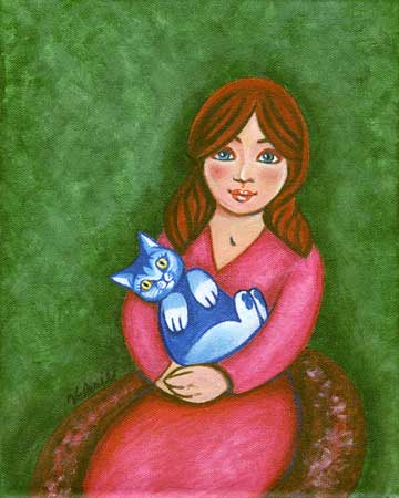 A larger view of Girl with Blue Cat